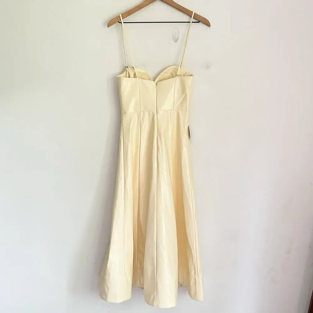 NEW Staud Faux Leather Abstract Fit Flare Midi Dress Cream Size 2 - Picture 5 of 8